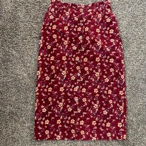 Vintage‎ Corduroy Red Midi Floral Skirt Cottagecore Spring Whimseygoth